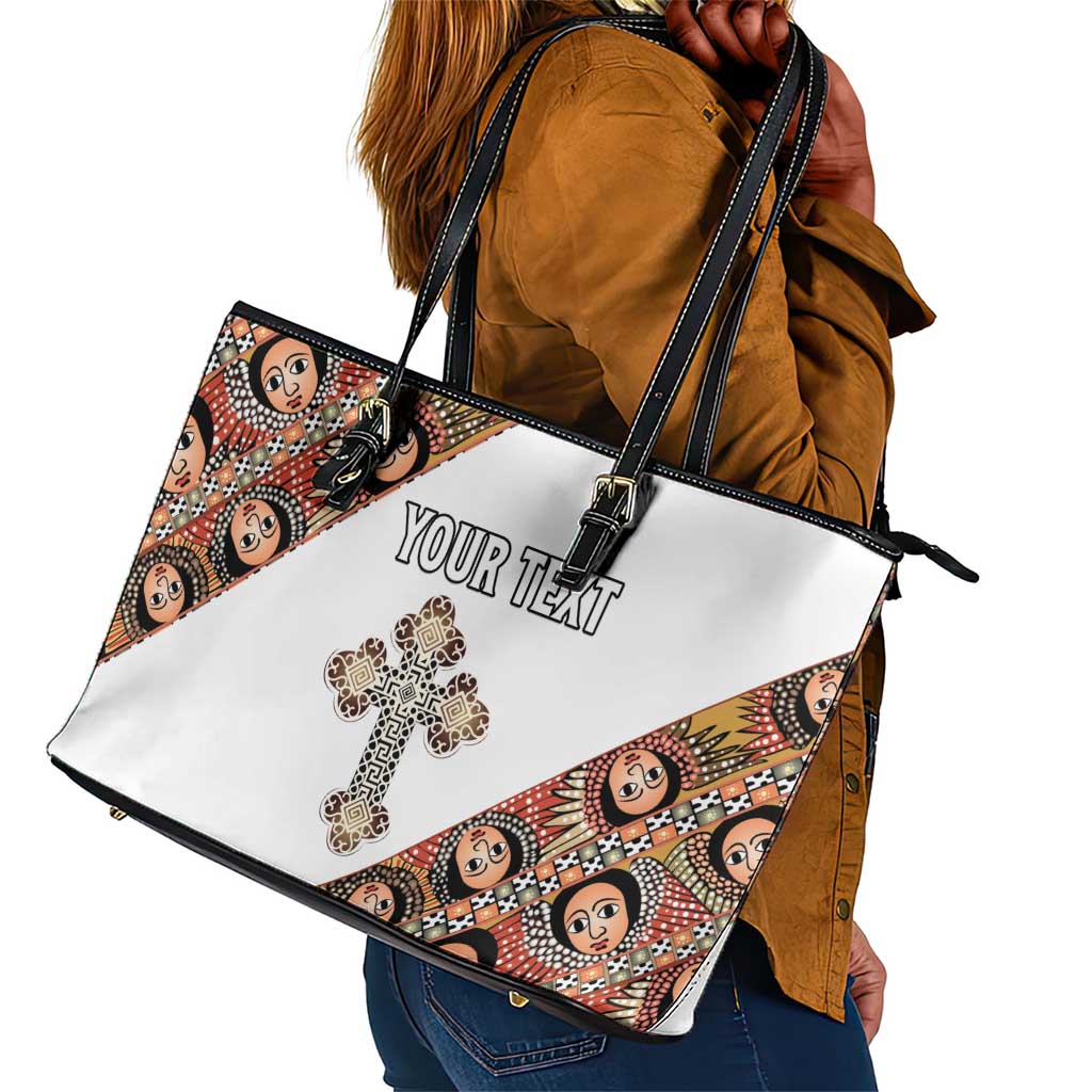Personalized Ethiopia Leather Tote Bag Ethiopian Orthodox Church Angel