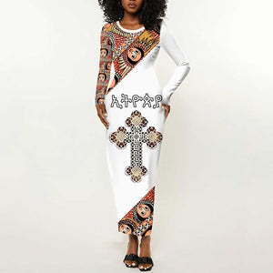 Personalized Ethiopia Long Sleeve Bodycon Dress Ethiopian Orthodox Church Angel LT15