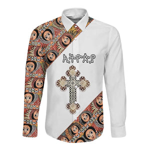 Personalized Ethiopia Long Sleeve Button Shirt Ethiopian Orthodox Church Angel