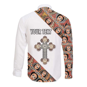 Personalized Ethiopia Long Sleeve Button Shirt Ethiopian Orthodox Church Angel