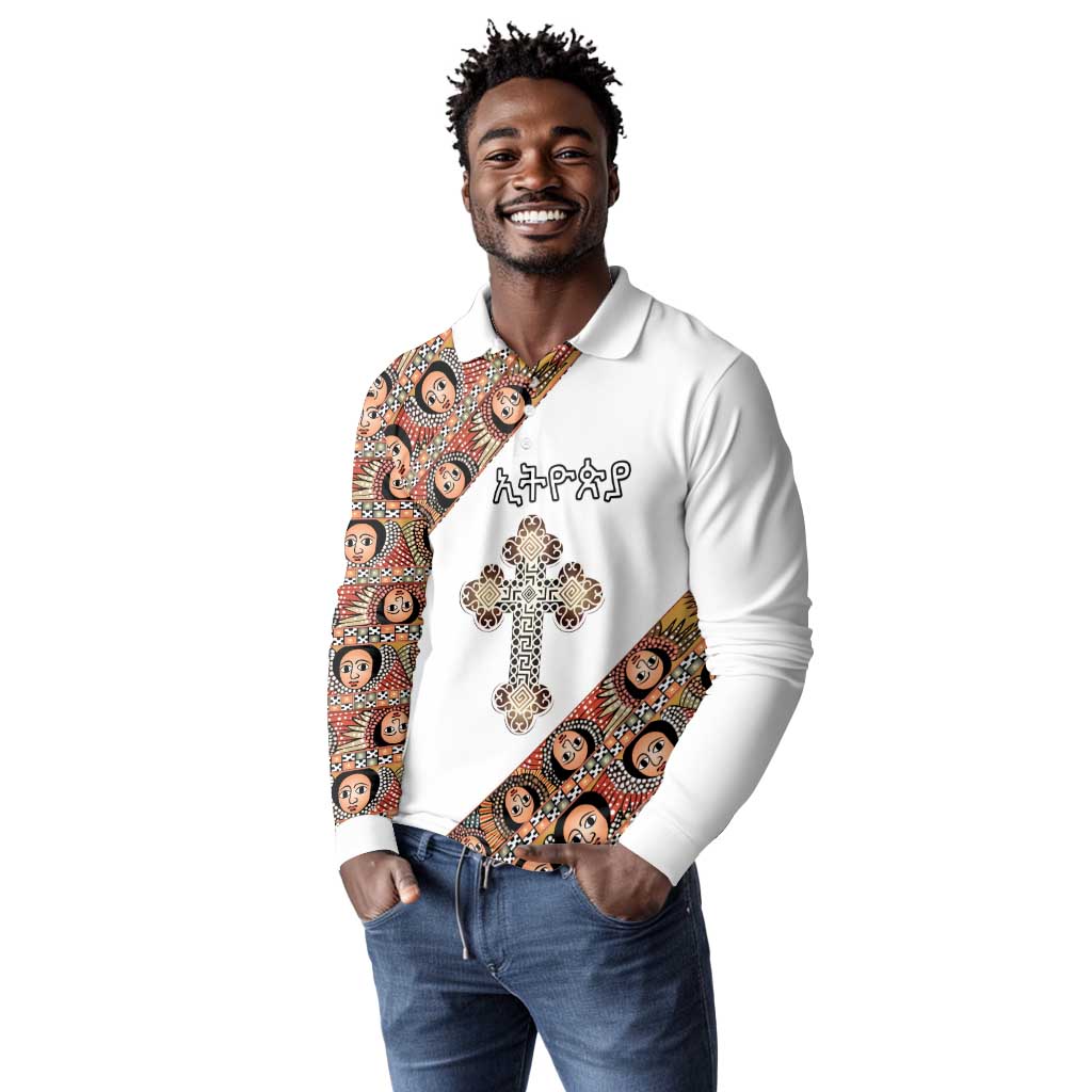 Personalized Ethiopia Long Sleeve Polo Shirt Ethiopian Orthodox Church Angel