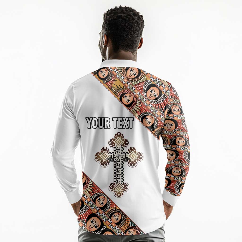 Personalized Ethiopia Long Sleeve Polo Shirt Ethiopian Orthodox Church Angel