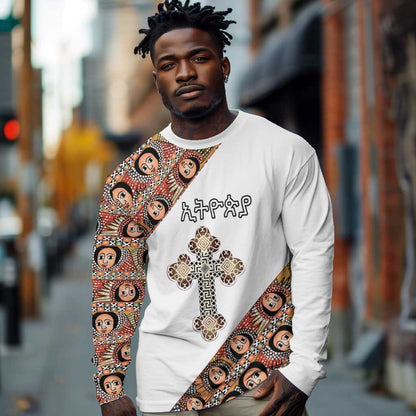 Personalized Ethiopia Long Sleeve Shirt Ethiopian Orthodox Church Angel