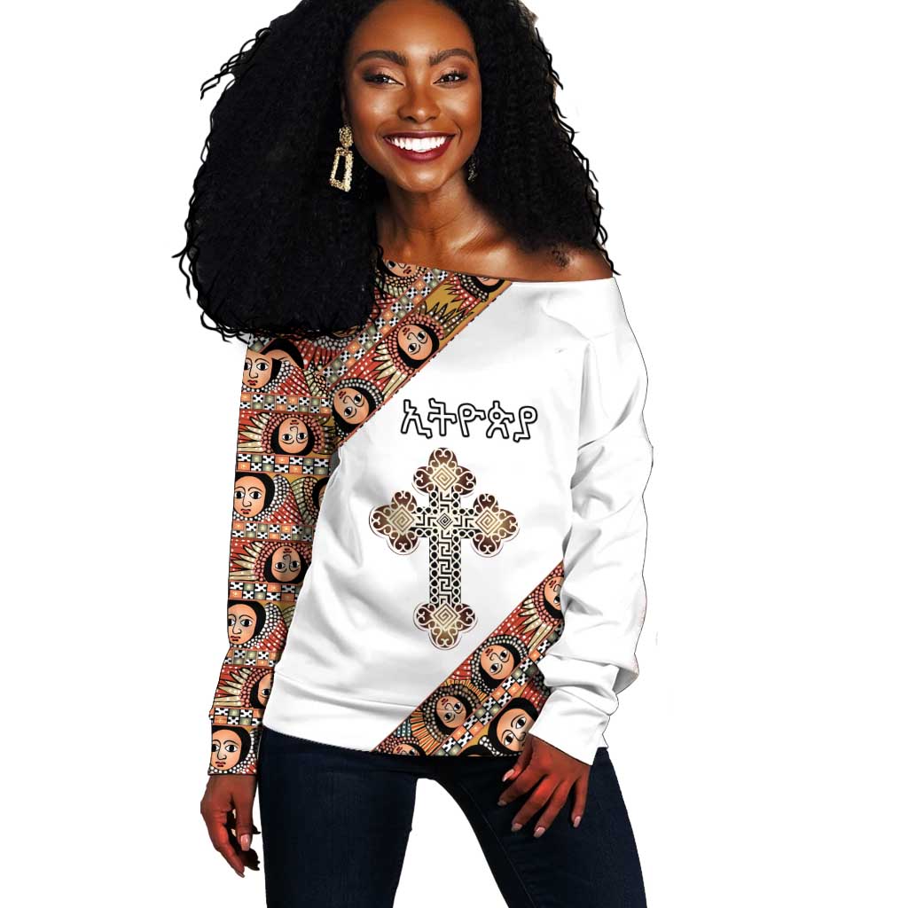 Personalized Ethiopia Off Shoulder Sweater Ethiopian Orthodox Church Angel