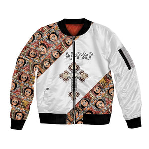 Personalized Ethiopia Sleeve Zip Bomber Jacket Ethiopian Orthodox Church Angel
