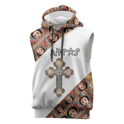 Personalized Ethiopia Sleeveless Hoodie Ethiopian Orthodox Church Angel - African Pride
