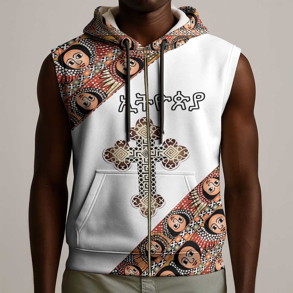 Personalized Ethiopia Sleeveless Zip Hoodie Ethiopian Orthodox Church Angel - African Pride