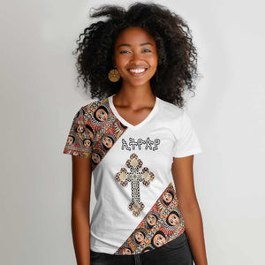 Personalized Ethiopia Women V-Neck T-Shirt Ethiopian Orthodox Church Angel