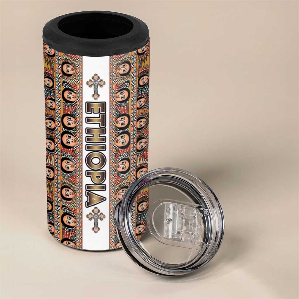 Personalized Ethiopia 4 in 1 Can Cooler Tumbler Ethiopian Tewahedo Angel Orthodox