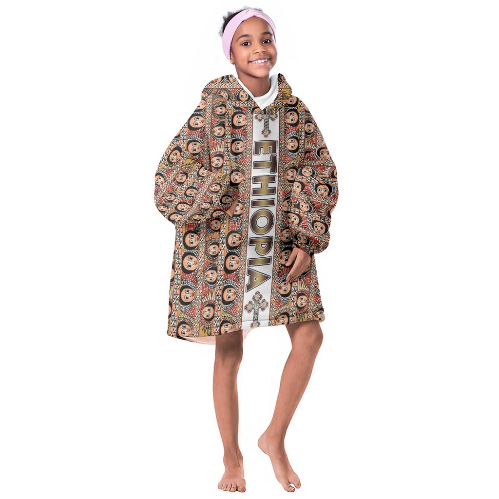 Personalized Ethiopia Kid Wearable Blanket Hoodie Ethiopian Tewahedo Angel Orthodox