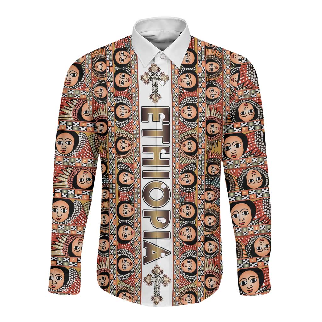 Personalized Ethiopia Long Sleeve Button Shirt Ethiopian Tewahedo Angel Orthodox