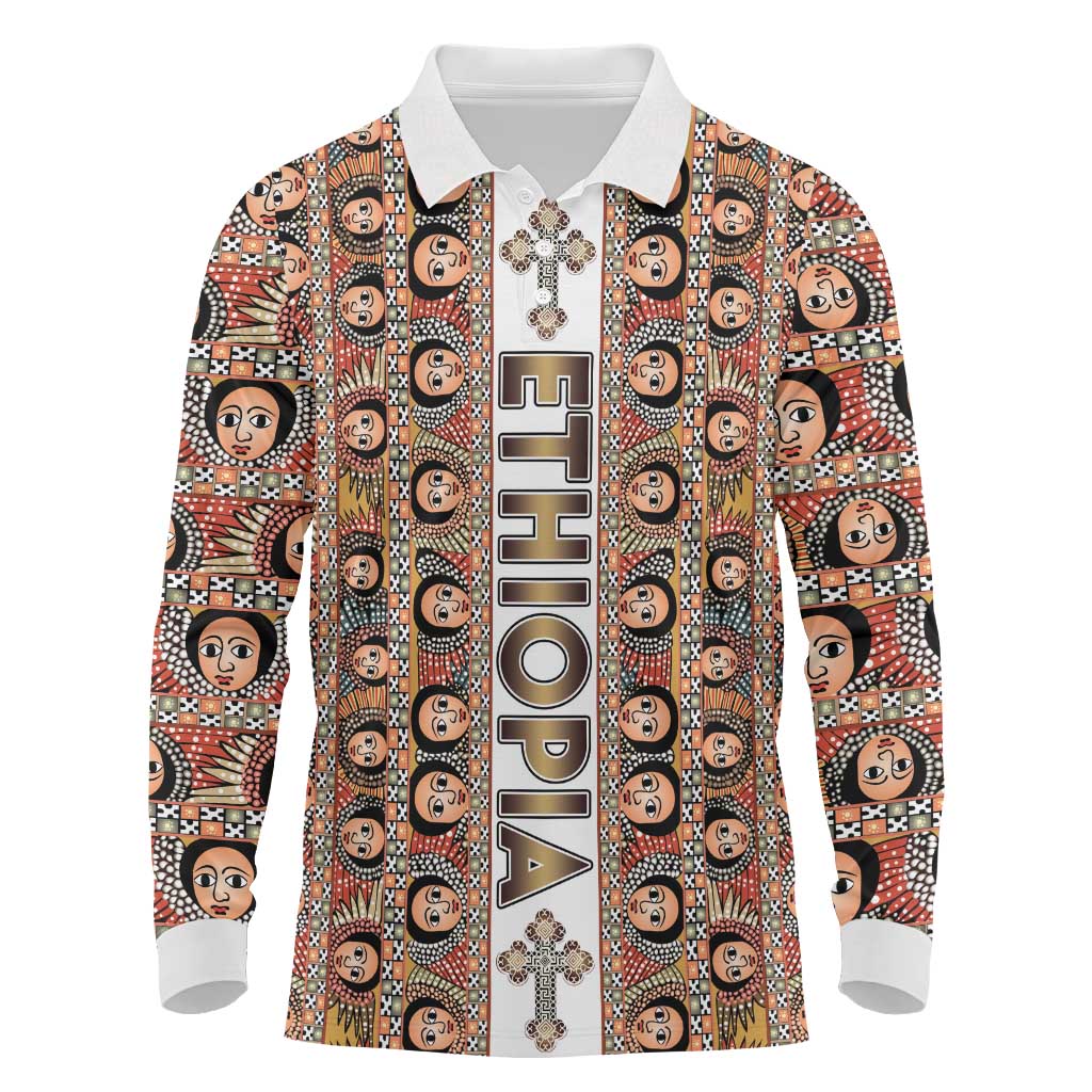 Personalized Ethiopia Long Sleeve Polo Shirt Ethiopian Tewahedo Angel Orthodox