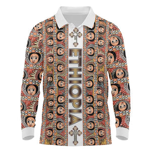 Personalized Ethiopia Long Sleeve Polo Shirt Ethiopian Tewahedo Angel Orthodox