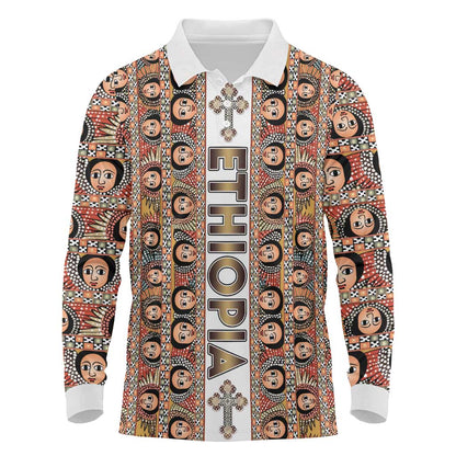 Personalized Ethiopia Long Sleeve Polo Shirt Ethiopian Tewahedo Angel Orthodox