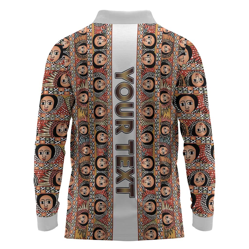 Personalized Ethiopia Long Sleeve Polo Shirt Ethiopian Tewahedo Angel Orthodox