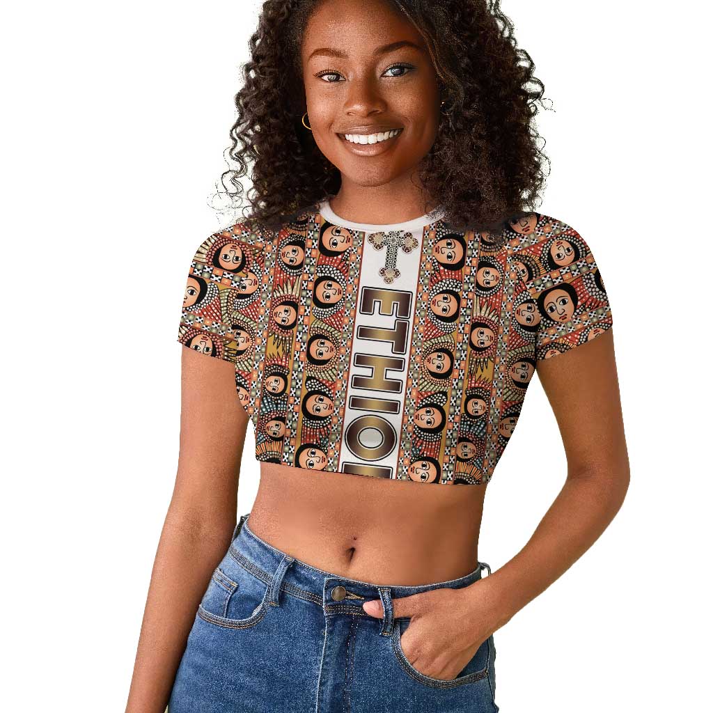 Personalized Ethiopia Raglan Cropped T shirt Ethiopian Tewahedo Angel Orthodox