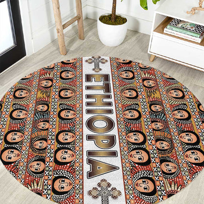Personalized Ethiopia Round Carpet Ethiopian Tewahedo Angel Orthodox