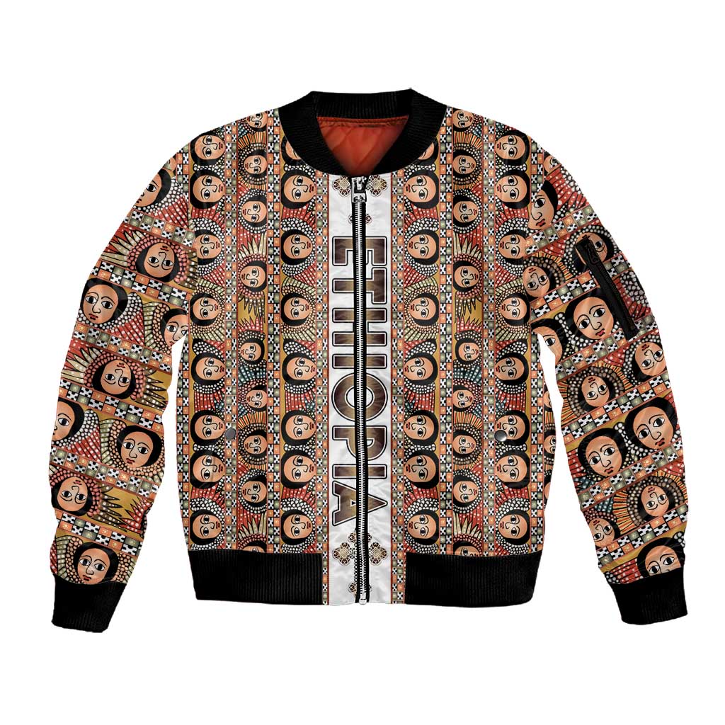 Personalized Ethiopia Sleeve Zip Bomber Jacket Ethiopian Tewahedo Angel Orthodox