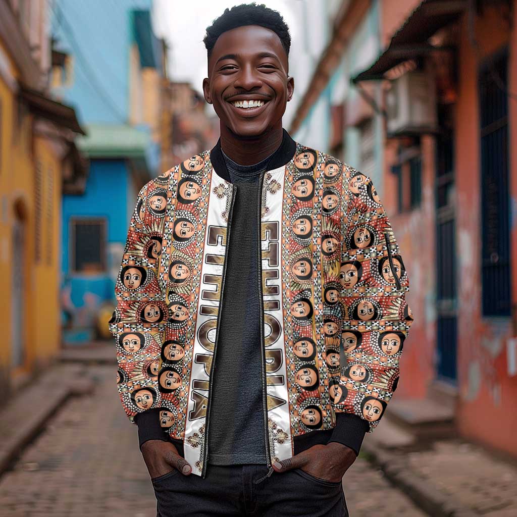 Personalized Ethiopia Sleeve Zip Bomber Jacket Ethiopian Tewahedo Angel Orthodox