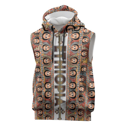 Personalized Ethiopia Sleeveless Zip Hoodie Ethiopian Tewahedo Angel Orthodox - African Pride