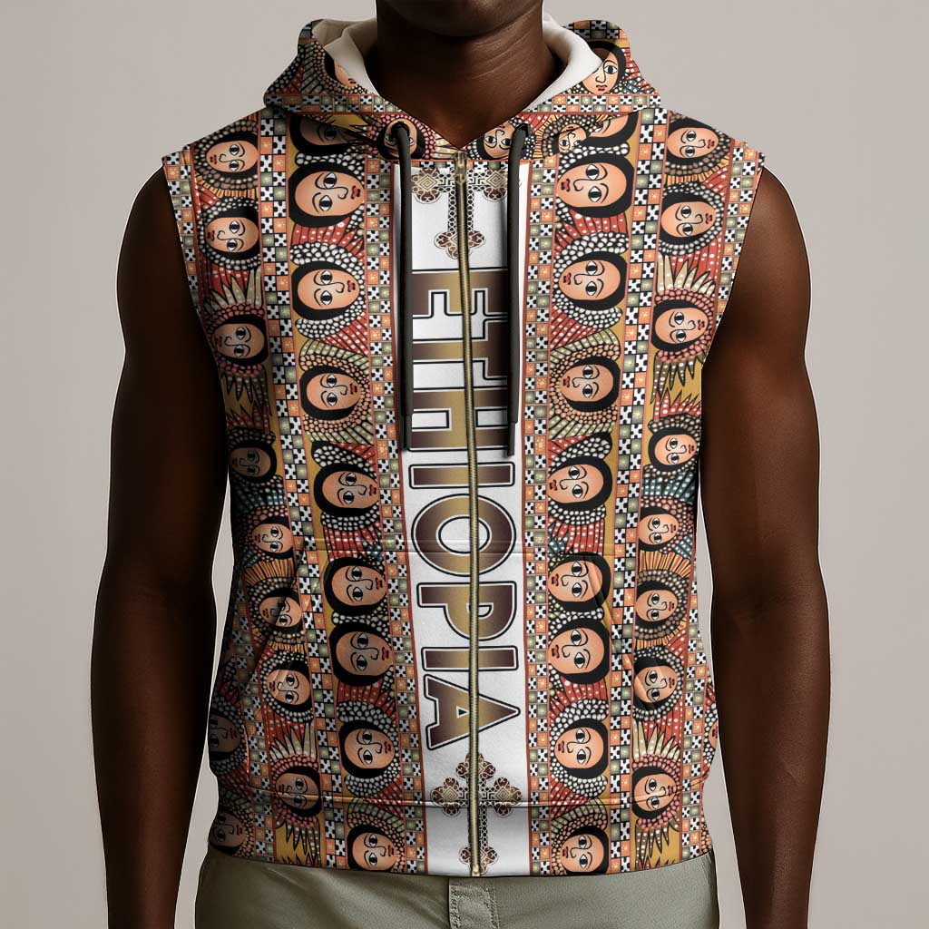 Personalized Ethiopia Sleeveless Zip Hoodie Ethiopian Tewahedo Angel Orthodox - African Pride