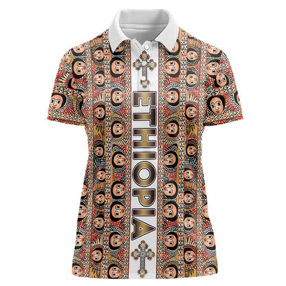 Personalized Ethiopia Women Polo Shirt Ethiopian Tewahedo Angel Orthodox