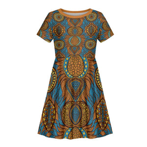 Tribal Earth African Ankara Pattern Kid Short Sleeve Dress