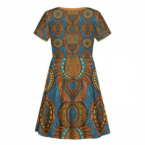 Tribal Earth African Ankara Pattern Kid Short Sleeve Dress