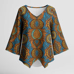 Tribal Earth African Ankara Pattern Kimono Sleeve Blouse