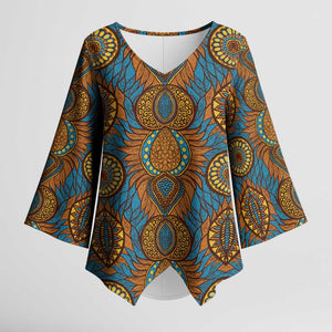 Tribal Earth African Ankara Pattern Kimono Sleeve Blouse
