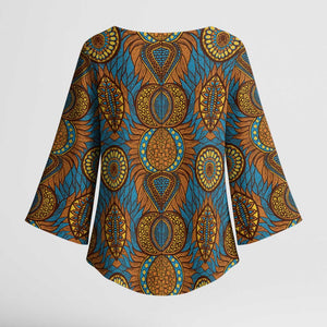 Tribal Earth African Ankara Pattern Kimono Sleeve Blouse