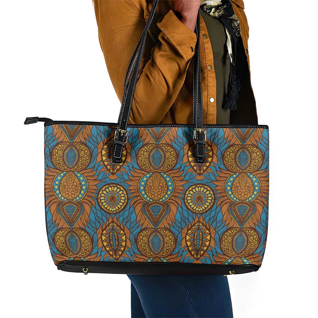 Tribal Earth African Ankara Pattern Leather Tote Bag