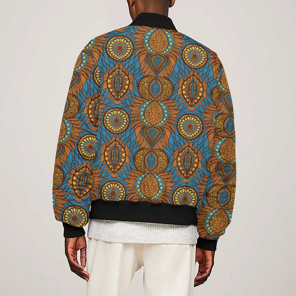 Tribal Earth African Ankara Pattern Sleeve Zip Bomber Jacket