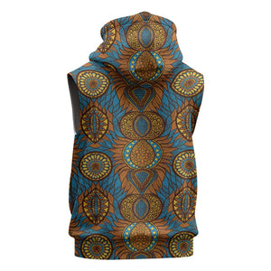 Tribal Earth African Ankara Pattern Sleeveless Zip Hoodie