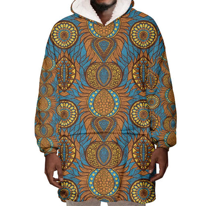 Tribal Earth African Ankara Pattern Wearable Blanket Hoodie