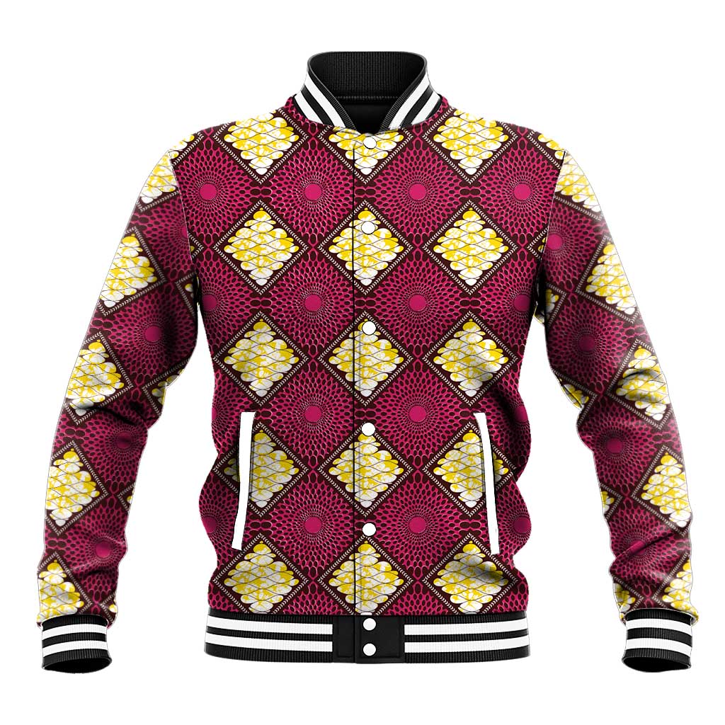 Ruby Gold African Ankara Pattern Baseball Jacket