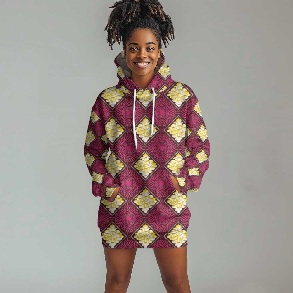 Ruby Gold African Ankara Pattern Hoodie Dress