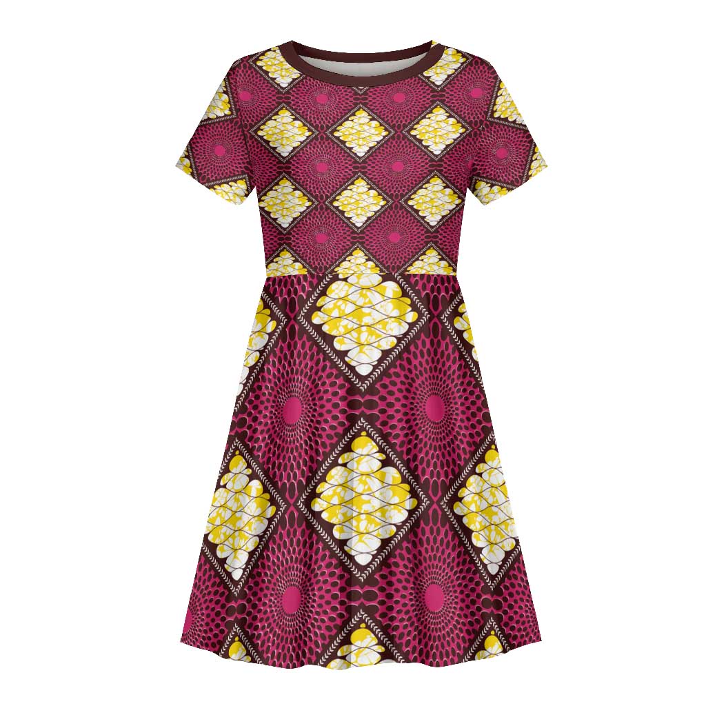 Ruby Gold African Ankara Pattern Kid Short Sleeve Dress
