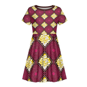 Ruby Gold African Ankara Pattern Kid Short Sleeve Dress