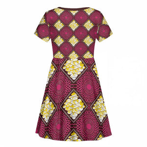 Ruby Gold African Ankara Pattern Kid Short Sleeve Dress