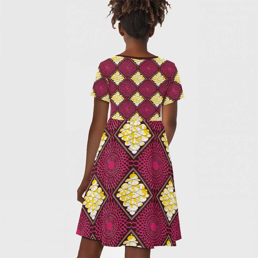 Ruby Gold African Ankara Pattern Kid Short Sleeve Dress
