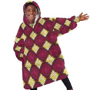Ruby Gold African Ankara Pattern Kid Wearable Blanket Hoodie