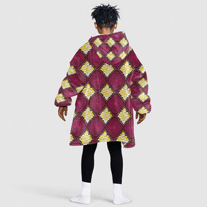 Ruby Gold African Ankara Pattern Kid Wearable Blanket Hoodie