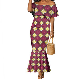 Ruby Gold African Ankara Pattern Mermaid Dress