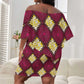 Ruby Gold African Ankara Pattern Off Shoulder Short Dress