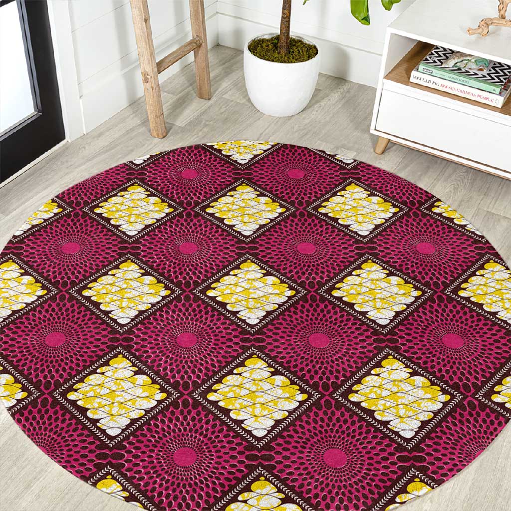 Ruby Gold African Ankara Pattern Round Carpet by African Pride Shop