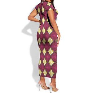 Ruby Gold African Ankara Pattern Short Sleeve Bodycon Dress