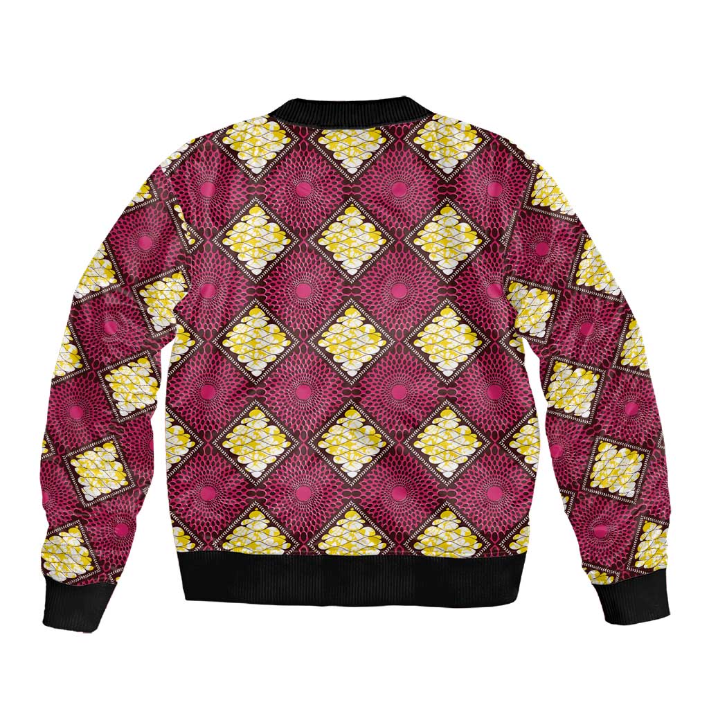 Ruby Gold African Ankara Pattern Sleeve Zip Bomber Jacket