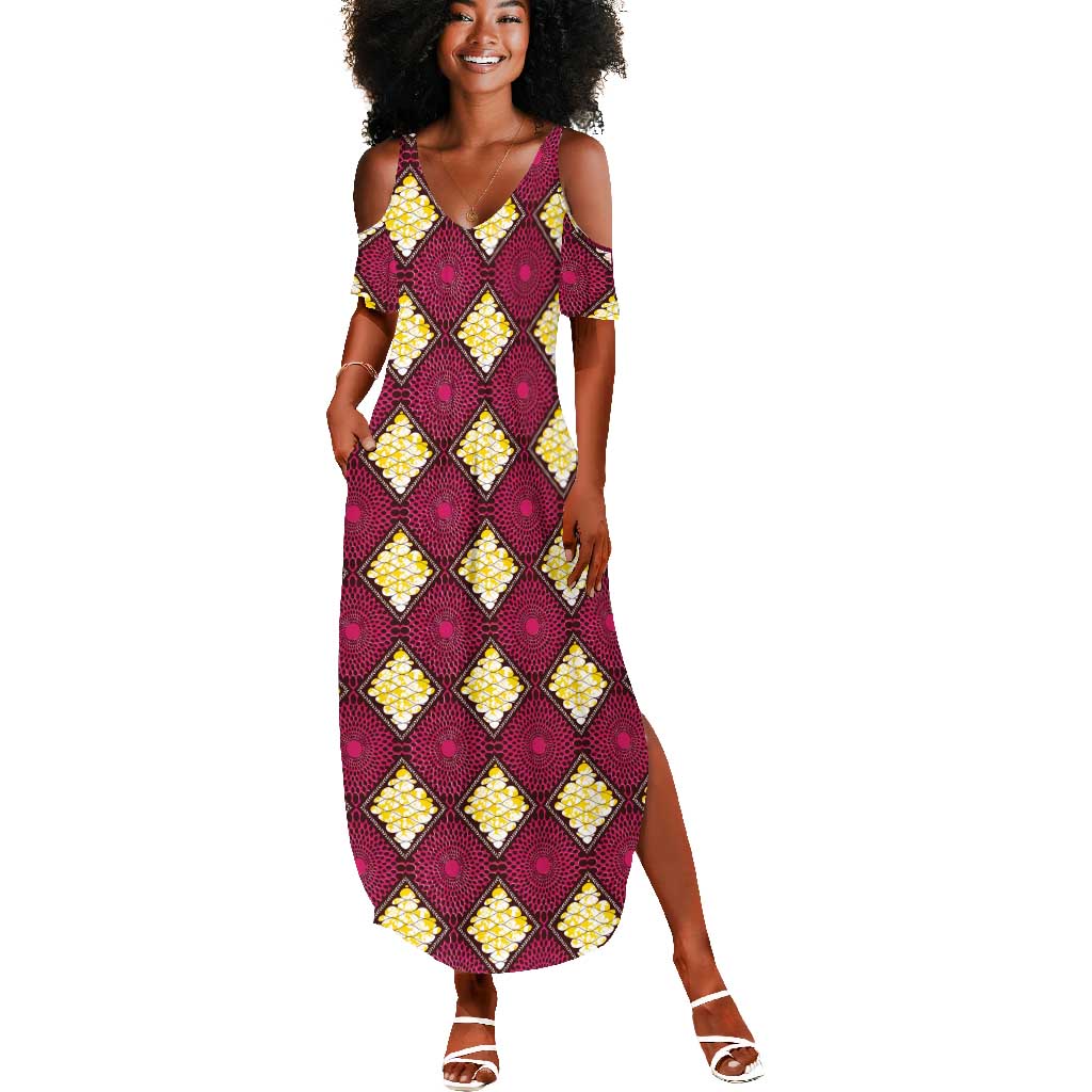 Ruby Gold African Ankara Pattern Summer Maxi Dress