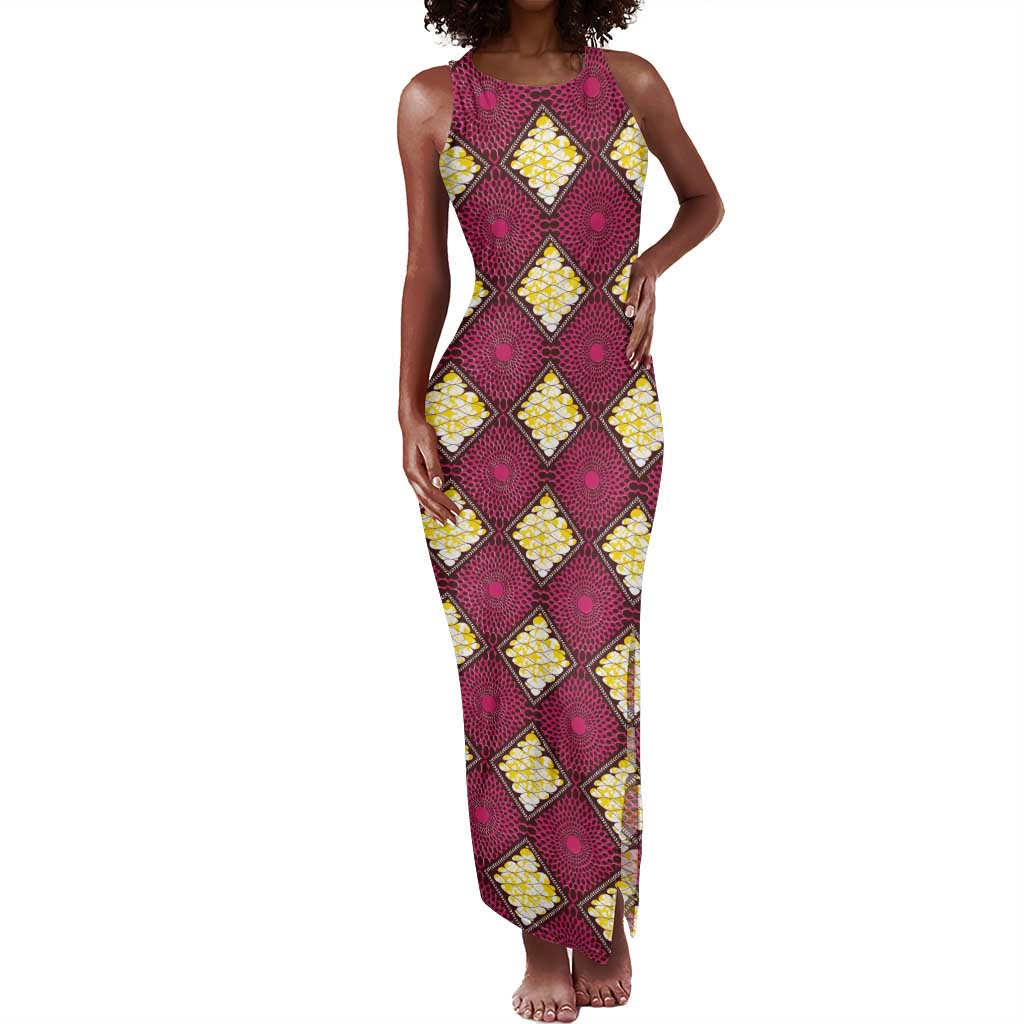 Ruby Gold African Ankara Pattern Tank Maxi Dress